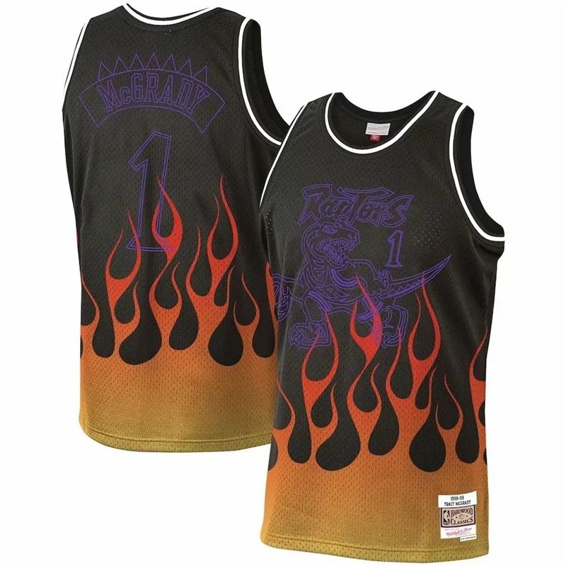 Men Toronto Raptors #1 Mcgrady Black Flame retro NBA Jersey